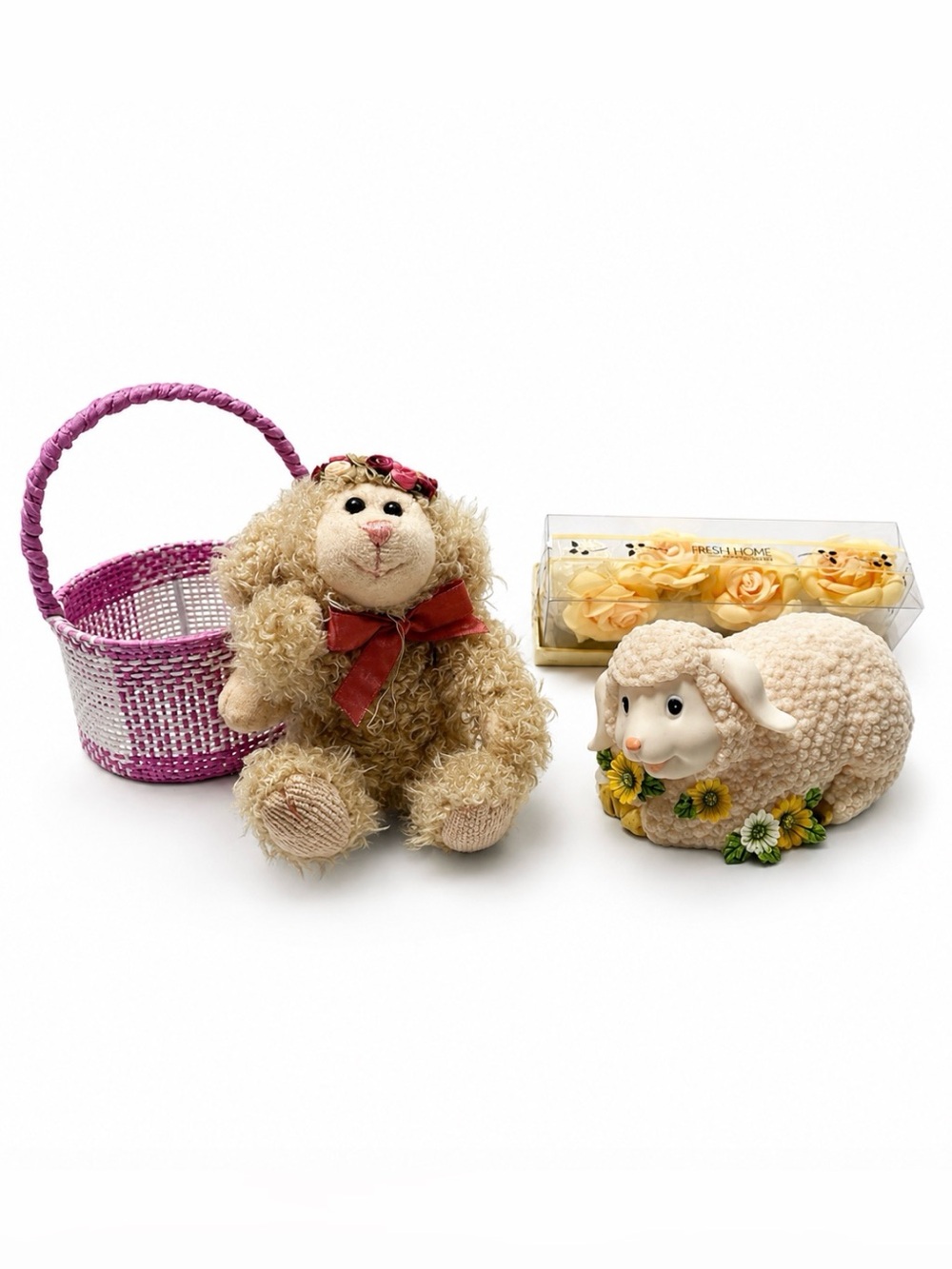 Spring Easter Lot of Lambs Partylite and Basket Adorable!!!